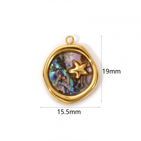 Picture of 1 Piece Eco-friendly PVD Vacuum Plating Waterproof Anti-Tarnish Hypoallergenic 304 Stainless Steel & Natural Shell Ocean Jewelry Charms 18K Real Gold Plated Multicolor Irregular Starfish 19mm x 15.5mm