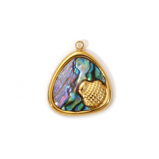 1 Piece Eco-friendly PVD Vacuum Plating 304 Stainless Steel & Natural Shell Charms 18K Real Gold Plated Multicolor Triangle Shell 19mm x 16.5mm の画像