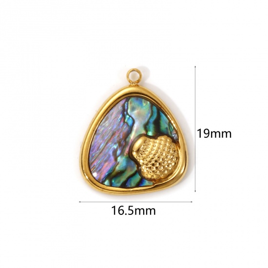 1 Piece Eco-friendly PVD Vacuum Plating 304 Stainless Steel & Natural Shell Charms 18K Real Gold Plated Multicolor Triangle Shell 19mm x 16.5mm の画像