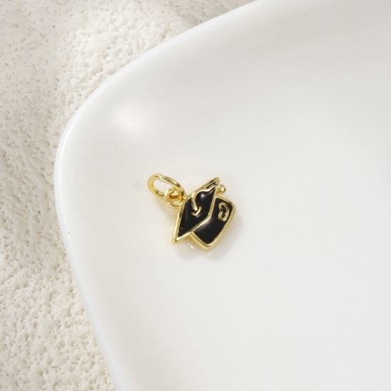 Imagen de 2 Unidades Latón Joyería de la Universidad Colgantes Chapado en Oro de 18K Negro Esmalte Sombrero Doctoral 13mm x 11mm