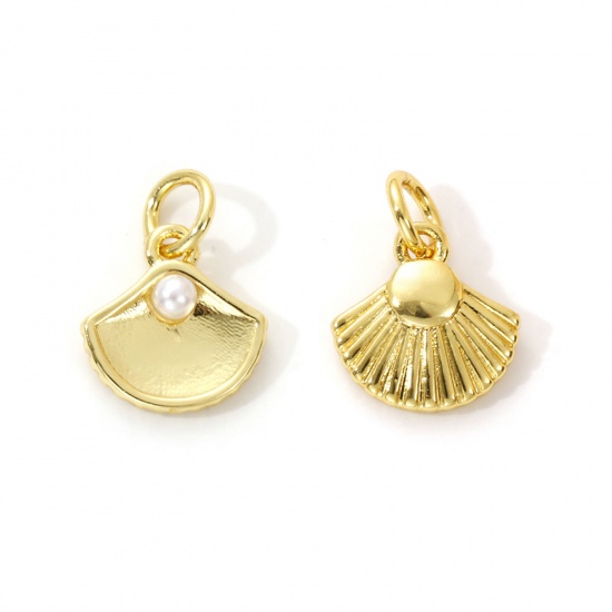 Immagine di 2 Pz Ottone Ciondoli Placcato Oro 18K Bianco Conchiglia Perla Imitato Acrilico 14mm x 10mm