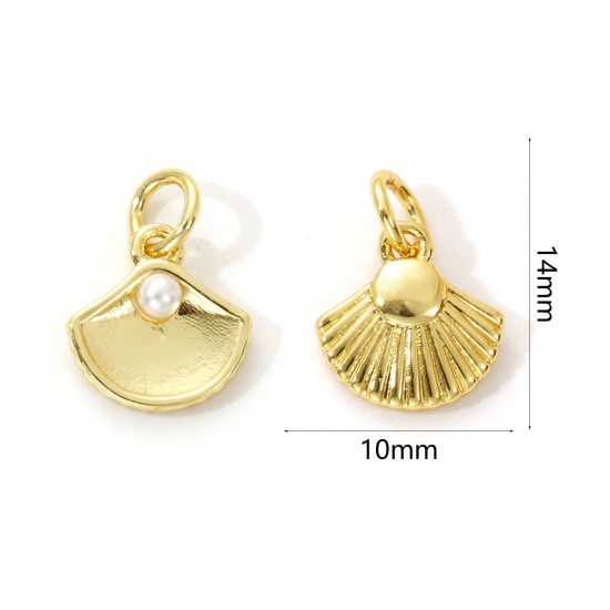 Immagine di 2 Pz Ottone Ciondoli Placcato Oro 18K Bianco Conchiglia Perla Imitato Acrilico 14mm x 10mm