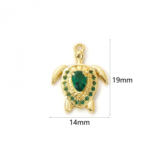 Immagine di 2 Pz Ottone Gioielli Oceanici Ciondoli Placcato Oro 18K Tartaruga Micro Spianare Verde Cubic Zirconiae 19mm x 14mm