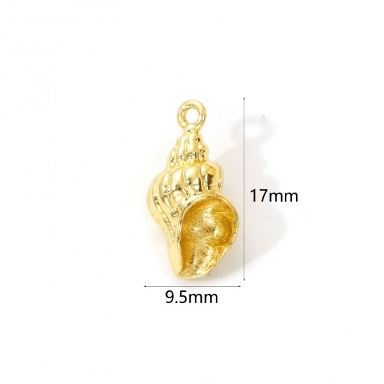 Immagine di 2 Pz Ottone Ciondoli Placcato Oro 18K Conchiglia 3D 17mm x 9.5mm