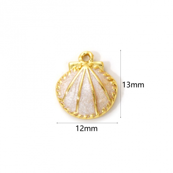 Imagen de 1 Unidad Latón Colgantes Chapado en Oro de 18K Blanco Crema Esmalte Concha Perlado 13mm x 12mm