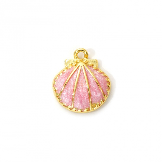 Imagen de 1 Unidad Latón Colgantes Chapado en Oro de 18K Rosado Esmalte Concha Perlado 13mm x 12mm