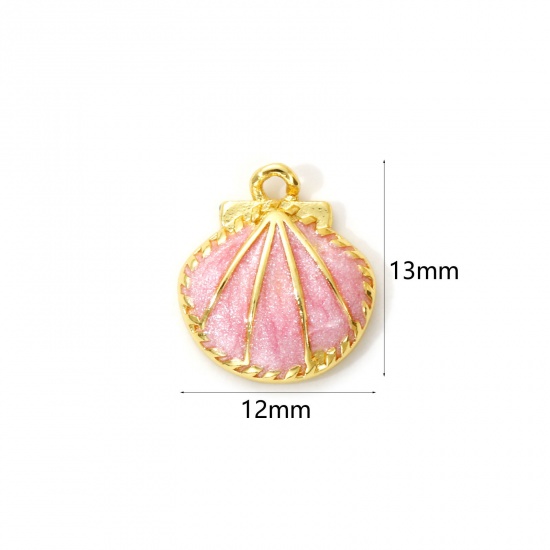 Imagen de 1 Unidad Latón Colgantes Chapado en Oro de 18K Rosado Esmalte Concha Perlado 13mm x 12mm
