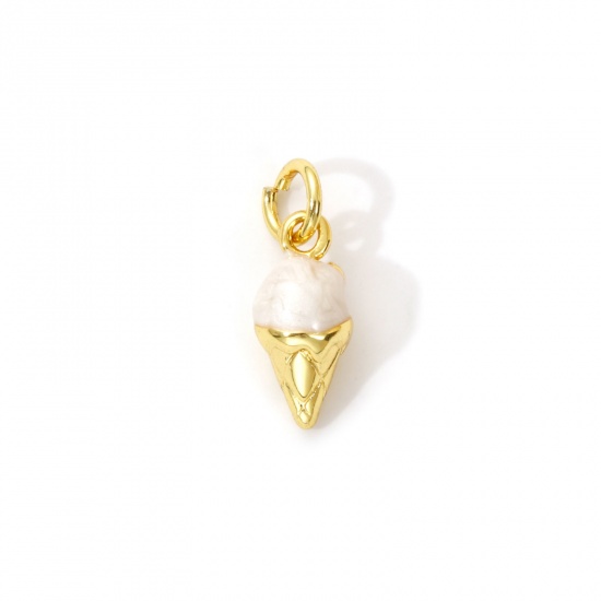 Immagine di 2 Pz Ottone Ciondoli Placcato Oro 18K Bianco Sporco Smalto Gelatto 3D 16mm x 6mm
