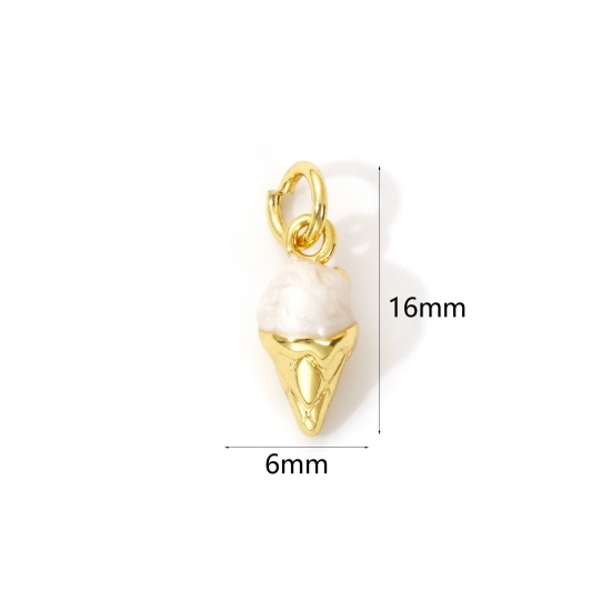 Immagine di 2 Pz Ottone Ciondoli Placcato Oro 18K Bianco Sporco Smalto Gelatto 3D 16mm x 6mm