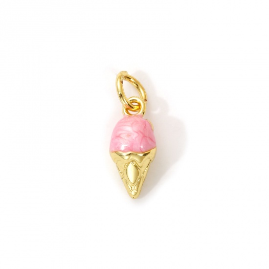 Immagine di 2 Pz Ottone Ciondoli Placcato Oro 18K Rosa Smalto Gelatto 3D 16mm x 6mm