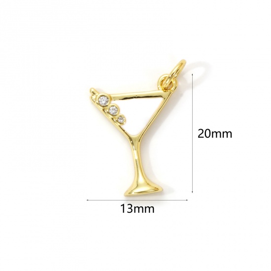 Immagine di 2 Pz Ottone Ciondoli Placcato Oro 18K Bianco Smalto Bicchiere da vino Micro Spianare Trasparente Cubic Zirconiae 20mm x 13mm