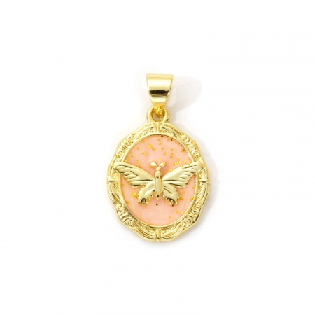 Picture of Brass Charms 18K Gold Plated Multicolor Enamel Flower Butterfly