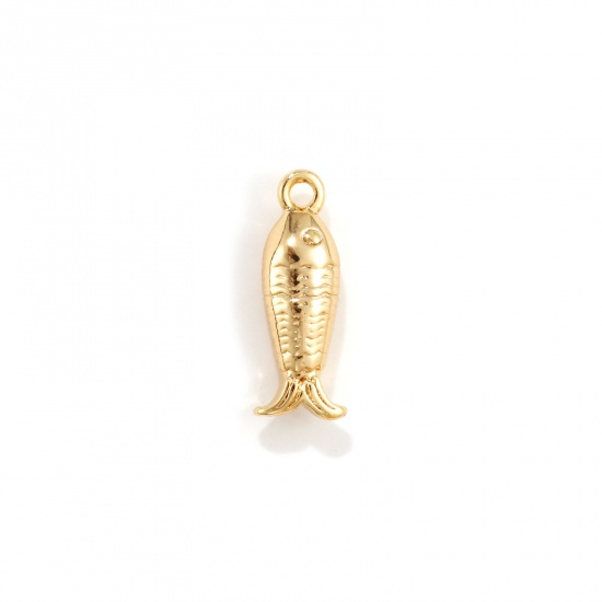Изображение 2 PCs Eco-friendly Brass Ocean Jewelry Charms 18K Real Gold Plated Fish Animal 3D 14.5mm x 5.5mm