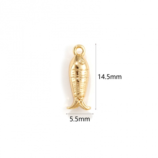 Изображение 2 PCs Eco-friendly Brass Ocean Jewelry Charms 18K Real Gold Plated Fish Animal 3D 14.5mm x 5.5mm