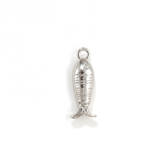 Изображение 2 PCs Eco-friendly Brass Ocean Jewelry Charms Real Platinum Plated Fish Animal 3D 14.5mm x 5.5mm