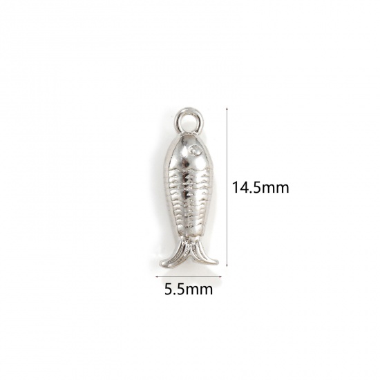 Изображение 2 PCs Eco-friendly Brass Ocean Jewelry Charms Real Platinum Plated Fish Animal 3D 14.5mm x 5.5mm
