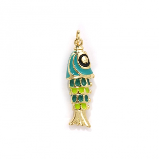 Imagen de 1 Piece Eco-friendly Brass Ocean Jewelry Pendants 18K Real Gold Plated Multicolor Enamel Fish Animal 3D 3.3cm x 1cm