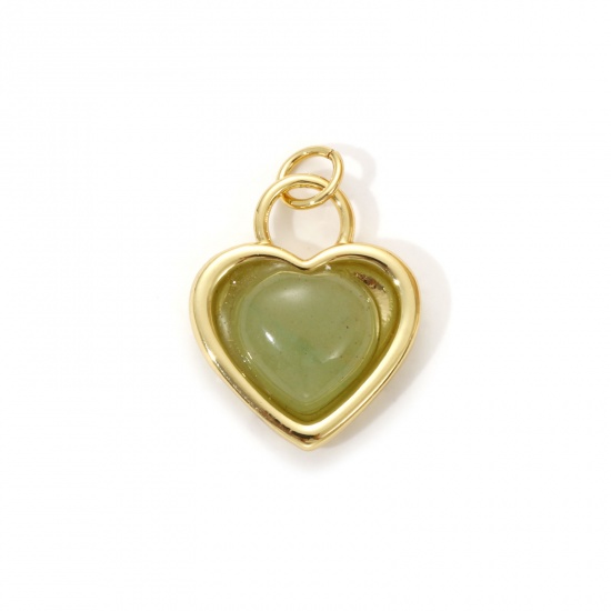 Immagine di 1 Piece Eco-friendly Brass & Aventurine Valentine's Day Charms 18K Real Gold Plated Light Green Heart 22mm x 16mm