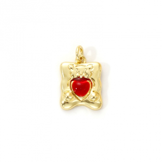 Imagen de 1 Piece Eco-friendly Brass Valentine's Day Charms 18K Real Gold Plated Red Enamel Rectangle Heart 15mm x 10mm