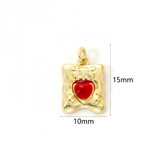 Imagen de 1 Piece Eco-friendly Brass Valentine's Day Charms 18K Real Gold Plated Red Enamel Rectangle Heart 15mm x 10mm