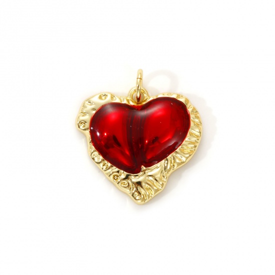 Imagen de 1 Piece Eco-friendly Brass Valentine's Day Charms 18K Real Gold Plated Red Enamel Heart 21mm x 18.5mm