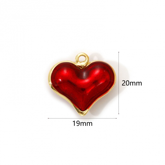 Imagen de 1 Piece Eco-friendly Brass Valentine's Day Charms 18K Real Gold Plated Red Enamel Heart 3D 20mm x 19mm