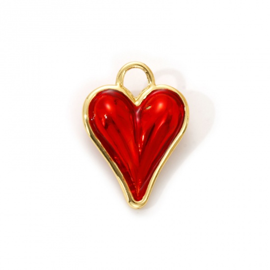 Imagen de 1 Piece Eco-friendly Brass Valentine's Day Charms 18K Real Gold Plated Red Enamel Heart 3D 28mm x 20mm