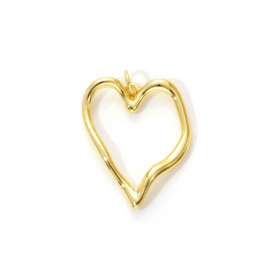 Imagen de 2 PCs Eco-friendly Brass Valentine's Day Charms 18K Real Gold Plated Heart 28mm x 20mm