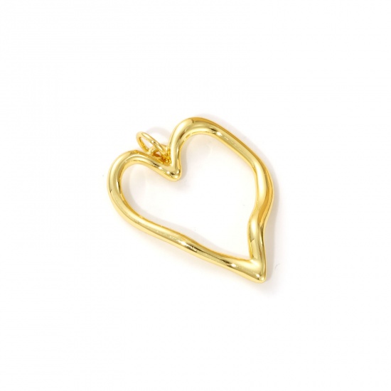 Imagen de 2 PCs Eco-friendly Brass Valentine's Day Charms 18K Real Gold Plated Heart 28mm x 20mm