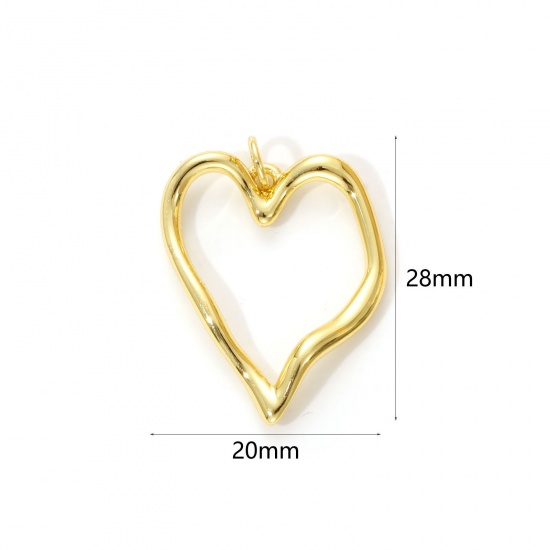 Imagen de 2 PCs Eco-friendly Brass Valentine's Day Charms 18K Real Gold Plated Heart 28mm x 20mm