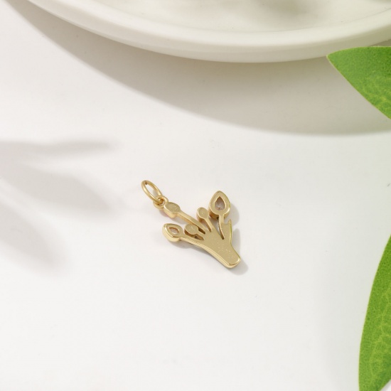 Image de 1 Piece Eco-friendly Brass Flora Collection Charms 18K Real Gold Plated Green Enamel Tulip Flower Micro Pave Clear Cubic Zirconia 22mm x 13mm