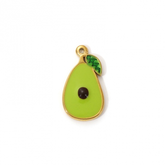 Imagen de 2 PCs Eco-friendly PVD Vacuum Plating 304 Stainless Steel Charms 18K Real Gold Plated Green Enamel Avocado Fruit 20mm x 11mm