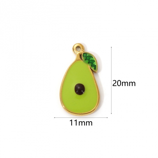 Imagen de 2 PCs Eco-friendly PVD Vacuum Plating 304 Stainless Steel Charms 18K Real Gold Plated Green Enamel Avocado Fruit 20mm x 11mm