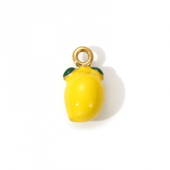 Bild von 1 Piece Eco-friendly PVD Vacuum Plating 304 Stainless Steel Charms 18K Real Gold Plated Yellow Enamel Mango Fruit 3D 16mm x 9mm