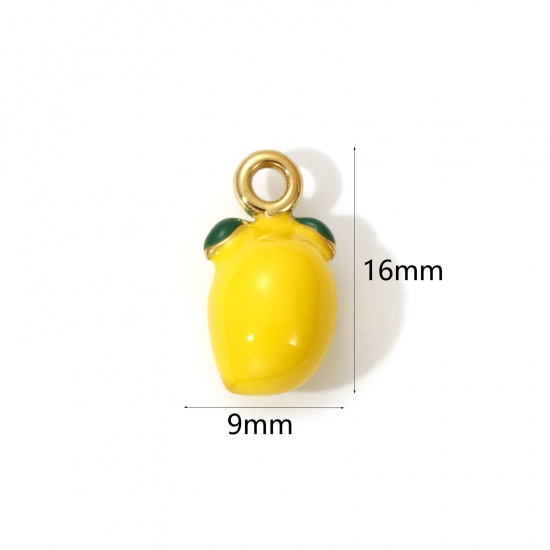 Bild von 1 Piece Eco-friendly PVD Vacuum Plating 304 Stainless Steel Charms 18K Real Gold Plated Yellow Enamel Mango Fruit 3D 16mm x 9mm