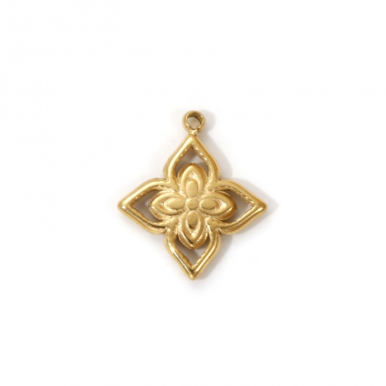 Imagen de 1 Piece Eco-friendly PVD Vacuum Plating 304 Stainless Steel Charms 18K Real Gold Plated Flower Hollow 14.5mm x 12.5mm