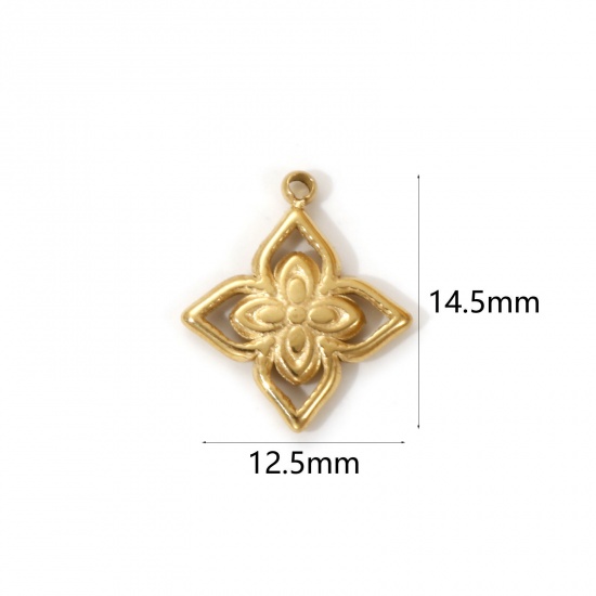 Imagen de 1 Piece Eco-friendly PVD Vacuum Plating 304 Stainless Steel Charms 18K Real Gold Plated Flower Hollow 14.5mm x 12.5mm