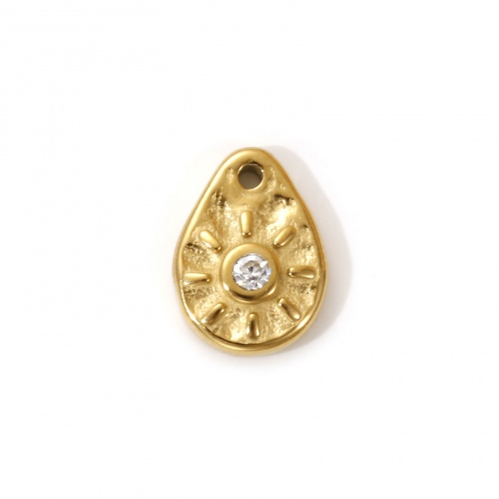 Imagen de 1 Piece Eco-friendly PVD Vacuum Plating 304 Stainless Steel Galaxy Charms 18K Real Gold Plated Drop Sun Micro Pave Clear Cubic Zirconia 13mm x 9mm