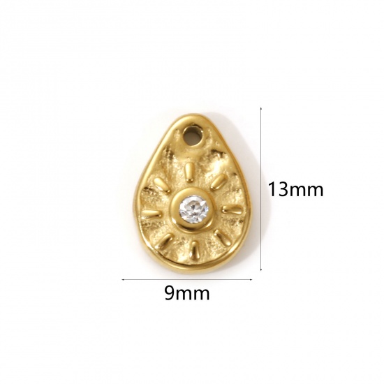 Imagen de 1 Piece Eco-friendly PVD Vacuum Plating 304 Stainless Steel Galaxy Charms 18K Real Gold Plated Drop Sun Micro Pave Clear Cubic Zirconia 13mm x 9mm