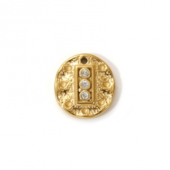 Imagen de 1 Piece Eco-friendly PVD Vacuum Plating 304 Stainless Steel Charms 18K Real Gold Plated Oval Hammered Clear Cubic Zirconia 15mm x 14mm