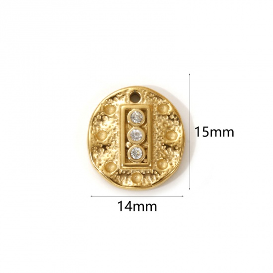 Imagen de 1 Piece Eco-friendly PVD Vacuum Plating 304 Stainless Steel Charms 18K Real Gold Plated Oval Hammered Clear Cubic Zirconia 15mm x 14mm