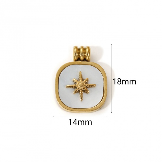 Imagen de 1 Piece Eco-friendly PVD Vacuum Plating 304 Stainless Steel & Natural Shell Galaxy Charms 18K Real Gold Plated White Square Star 18mm x 14mm