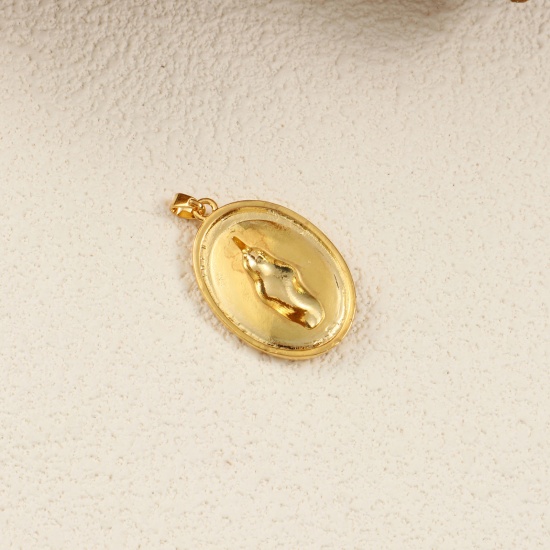 Imagen de 1 Piece Eco-friendly Brass Religious Pendants 18K Real Gold Plated & Real Platinum Plated Two Tone Oval Virgin Mary 3.5cm x 1cm