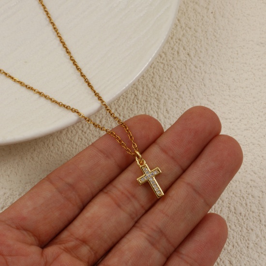 Bild von 2 PCs Eco-friendly Brass Religious Charms 18K Real Gold Plated Cross Micro Pave Clear Cubic Zirconia 18mm x 8mm