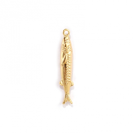 Image de 2 PCs Eco-friendly Brass Ocean Jewelry Charms 18K Real Gold Plated Fish Animal 3D 28mm x 5.5mm