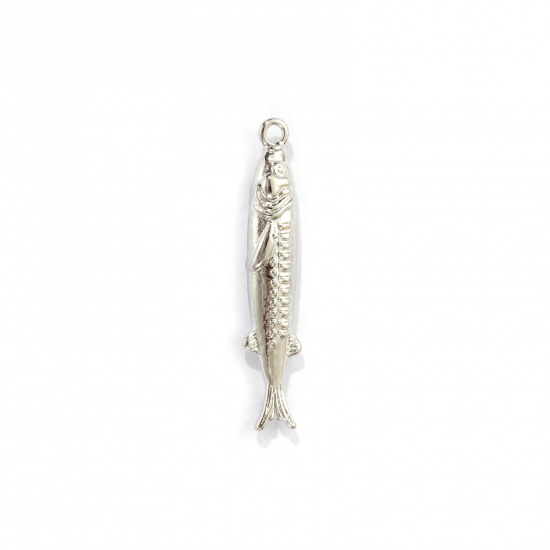 Image de 2 PCs Eco-friendly Brass Ocean Jewelry Charms Real Platinum Plated Fish Animal 3D 28mm x 5.5mm