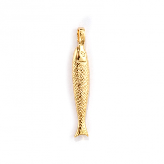 Image de 2 PCs Eco-friendly Brass Ocean Jewelry Pendants 18K Real Gold Plated Fish Animal 3D 3.4cm x 0.6cm