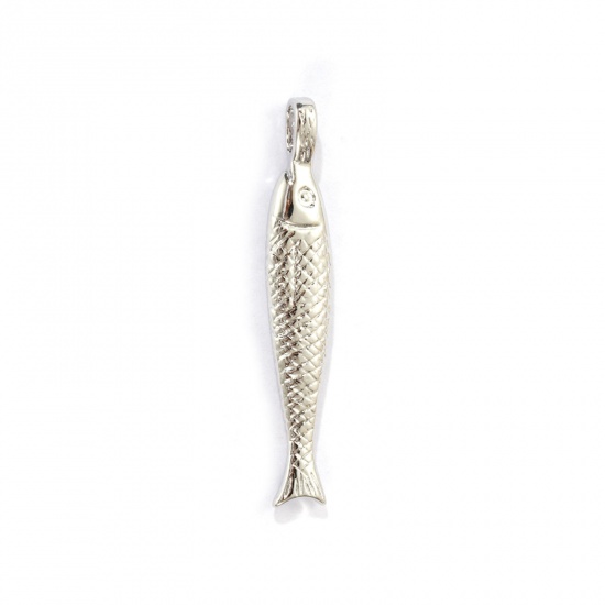 Image de 2 PCs Eco-friendly Brass Ocean Jewelry Pendants Real Platinum Plated Fish Animal 3D 3.4cm x 0.6cm