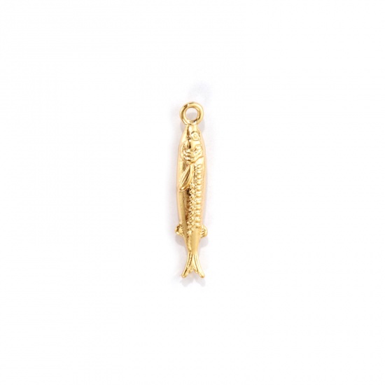Image de 2 PCs Eco-friendly Brass Ocean Jewelry Pendants 18K Real Gold Plated Fish Animal 3D 18mm x 3.5mm