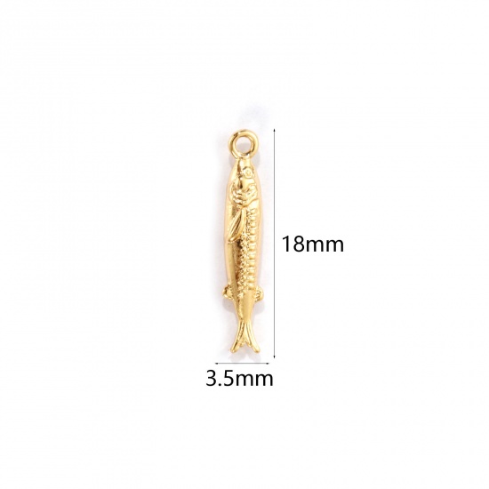 Image de 2 PCs Eco-friendly Brass Ocean Jewelry Pendants 18K Real Gold Plated Fish Animal 3D 18mm x 3.5mm